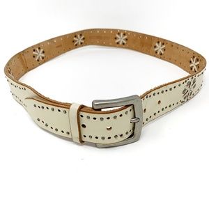 Fossil Cream Stud and Starburst Leather Belt